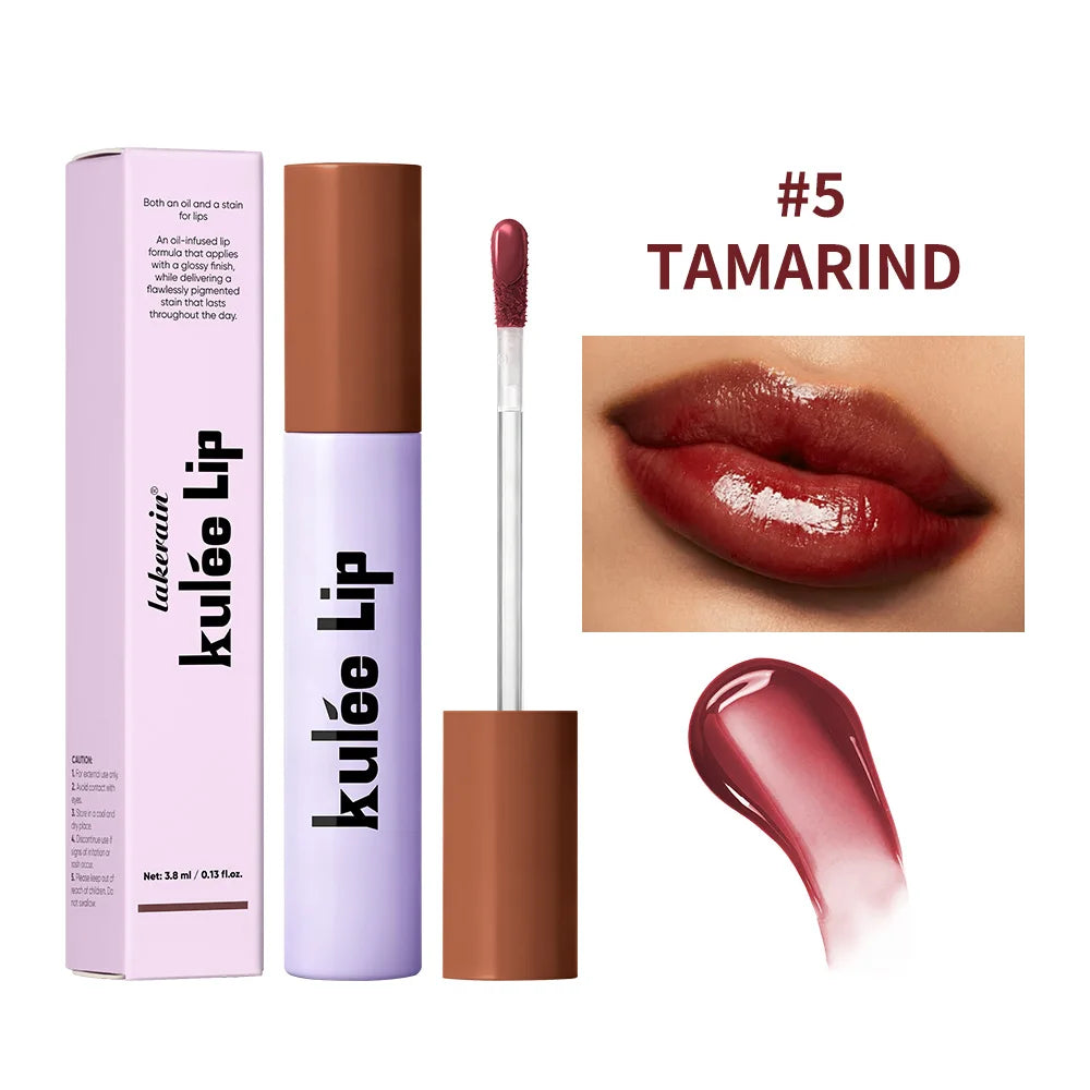 Kulfée Staining Lip Oil Gloss Stain Two In One Long Lasting Deep Hydration Moisturizing Non Sticky Waterproof Lip Makeup Oasis Select 5Tamarind