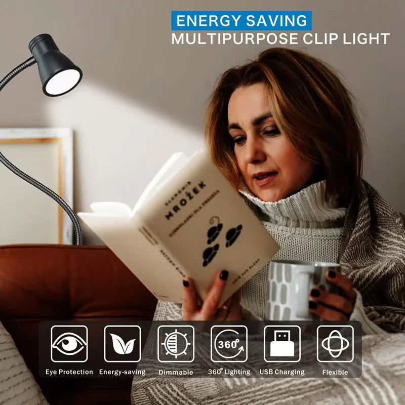 3 Colors Dimmable Desk Lamp Night Light Bedroom Bedside USB Table Lamp LED Clip Lamp Eye-protection LED Book Light Oasis Select