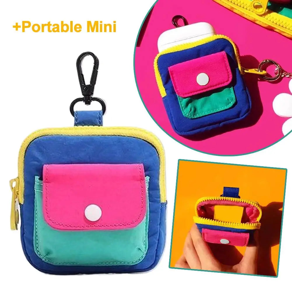 1Pc Dopamine Color Mini Wallet Keychain Coin Purse Mini Zipper Earphone Bag Cute Backpack Accessory Pendant Gift for Women Oasis Select