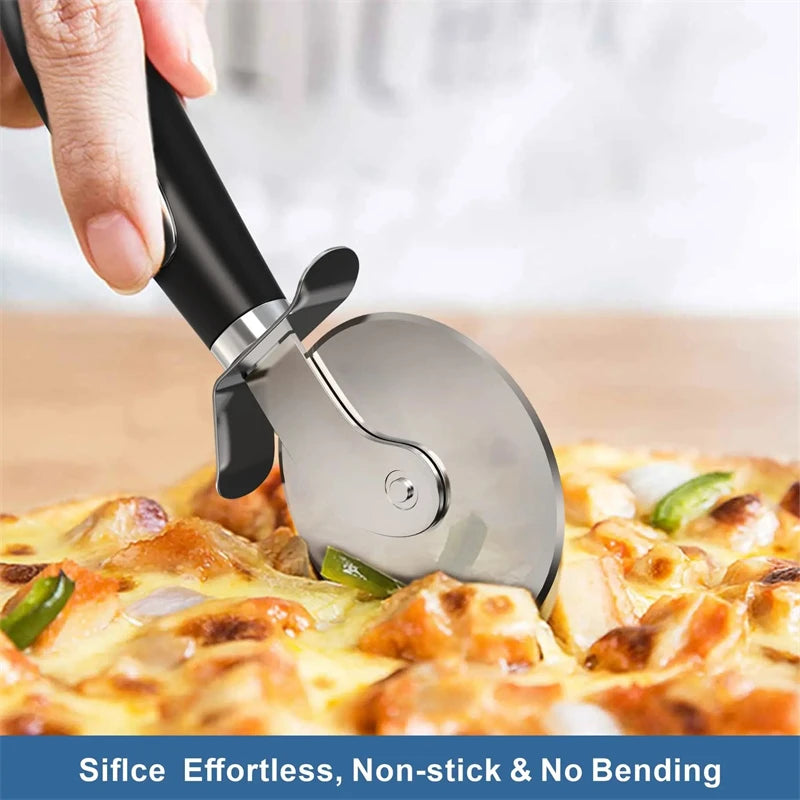 2pc Stainless Steel Kitchen Pizza Cutter Wheel Server Tools Home Knife Waffle Cookies Cake Bread Dough Slicer Baking Gadgets Oasis Select
