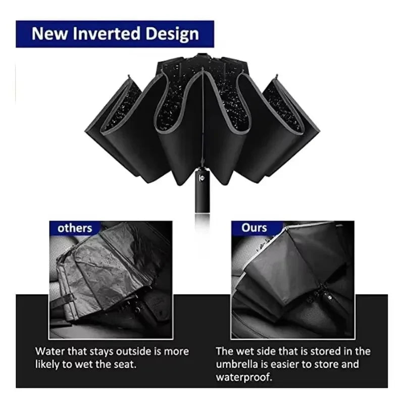 Umbrella Windproof Strong With Reflective Stripe Reverse Automatic Fold Umbrella UV Umbrella Insulation Portable Parasol Big Oasis Select