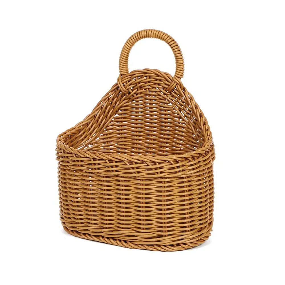 Imitation Rattan Kitchen Storage Basket with Handle Brown Hand-woven Hanging Baskets Home Decoration Living Room Oasis Select 2