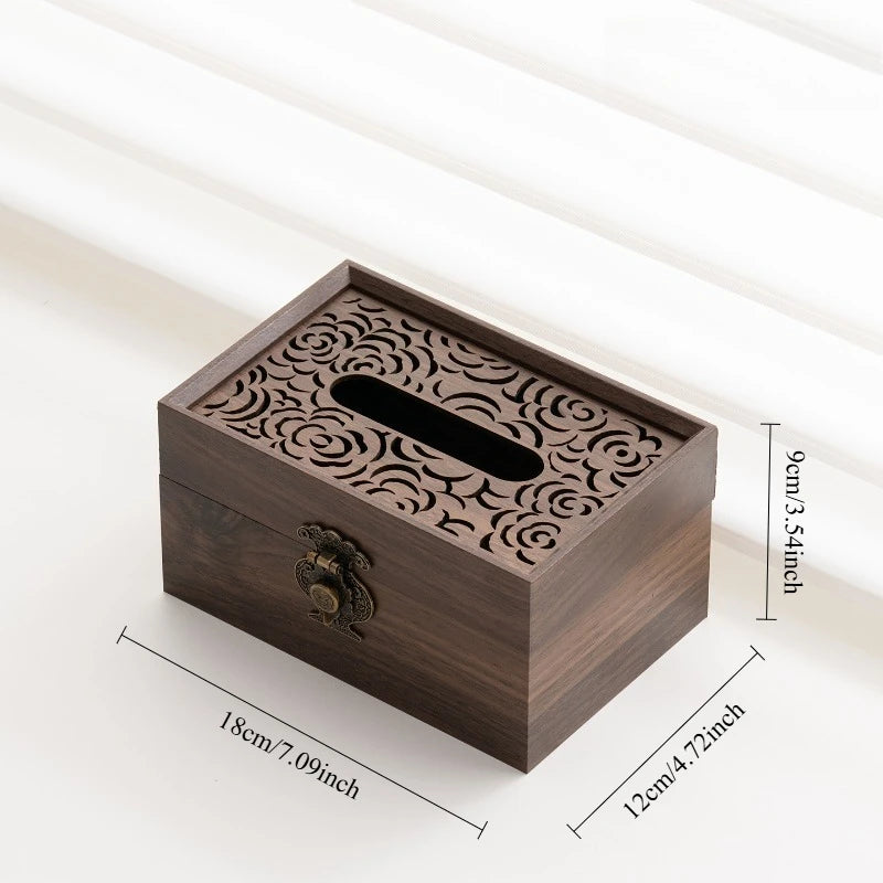 Stylish Wooden Tissue Box with Patterned Lid Traditional Home Decor Container Perfect for Living Room Enthusiasts Oasis Select