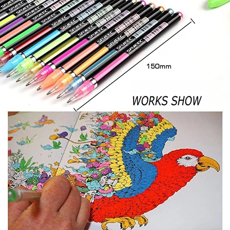 12/24Pcs Metallic Glitter Colors Gel Pens For School Office Adult Coloring Book Journals Drawing Art Markers Promotion Pen Oasis Select