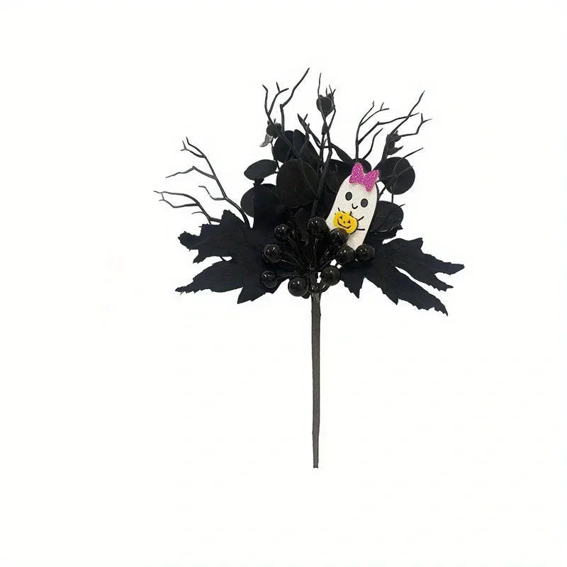 Artificial Maple Leaf Halloween Pumpkin Skull Black Maple Leaf Indoor Branch Decoration Oasis Select E