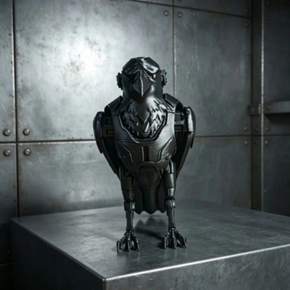 3D Printed Cyberpunk Mechanical Raven Statue Tech Robot Crow Bird Figurine Sci-Fi Desktop Collectible Punk Industrial Decor Gift Oasis Select