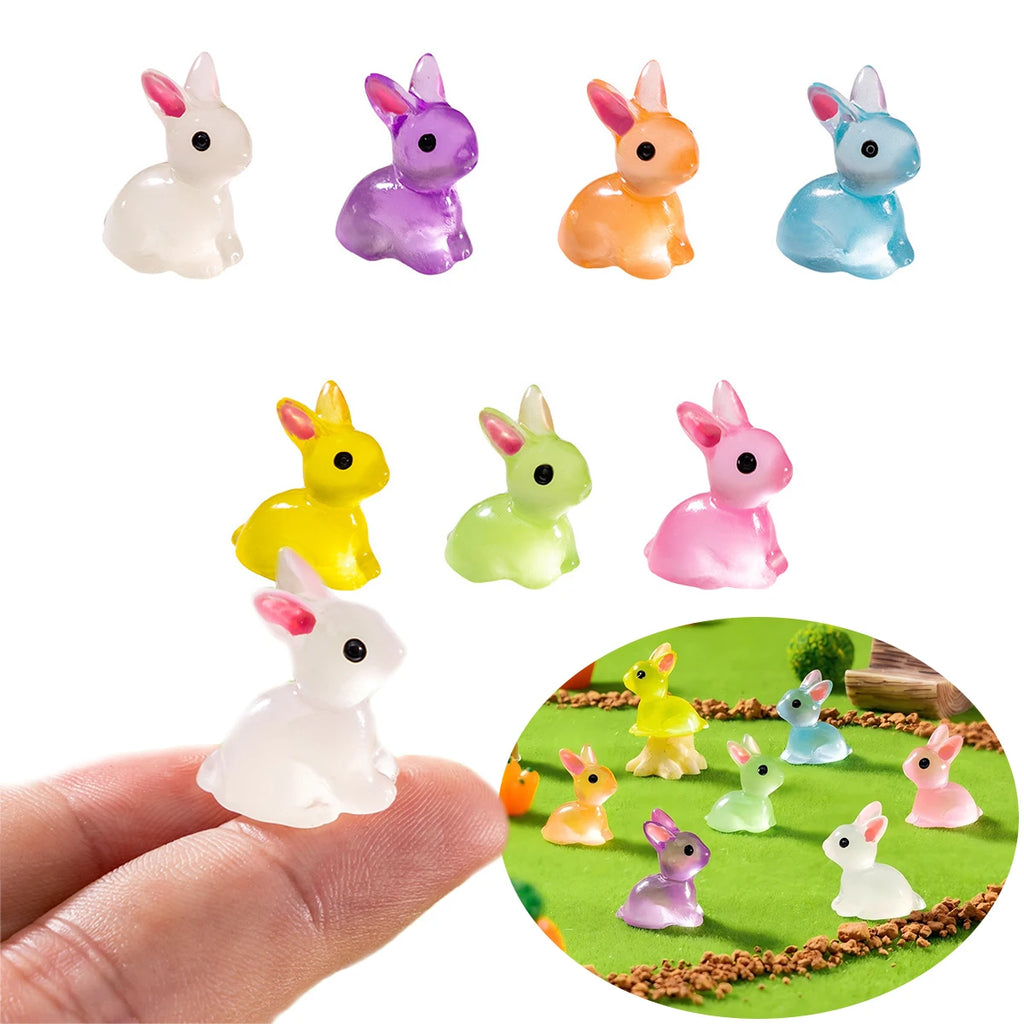 18/36/54 PCS Glow-in-the-Dark Bunny Figurines for Fairy Garden Paths & Micro Landscapes Resin Mini Rabbits Moss Terrarium Decor Oasis Select