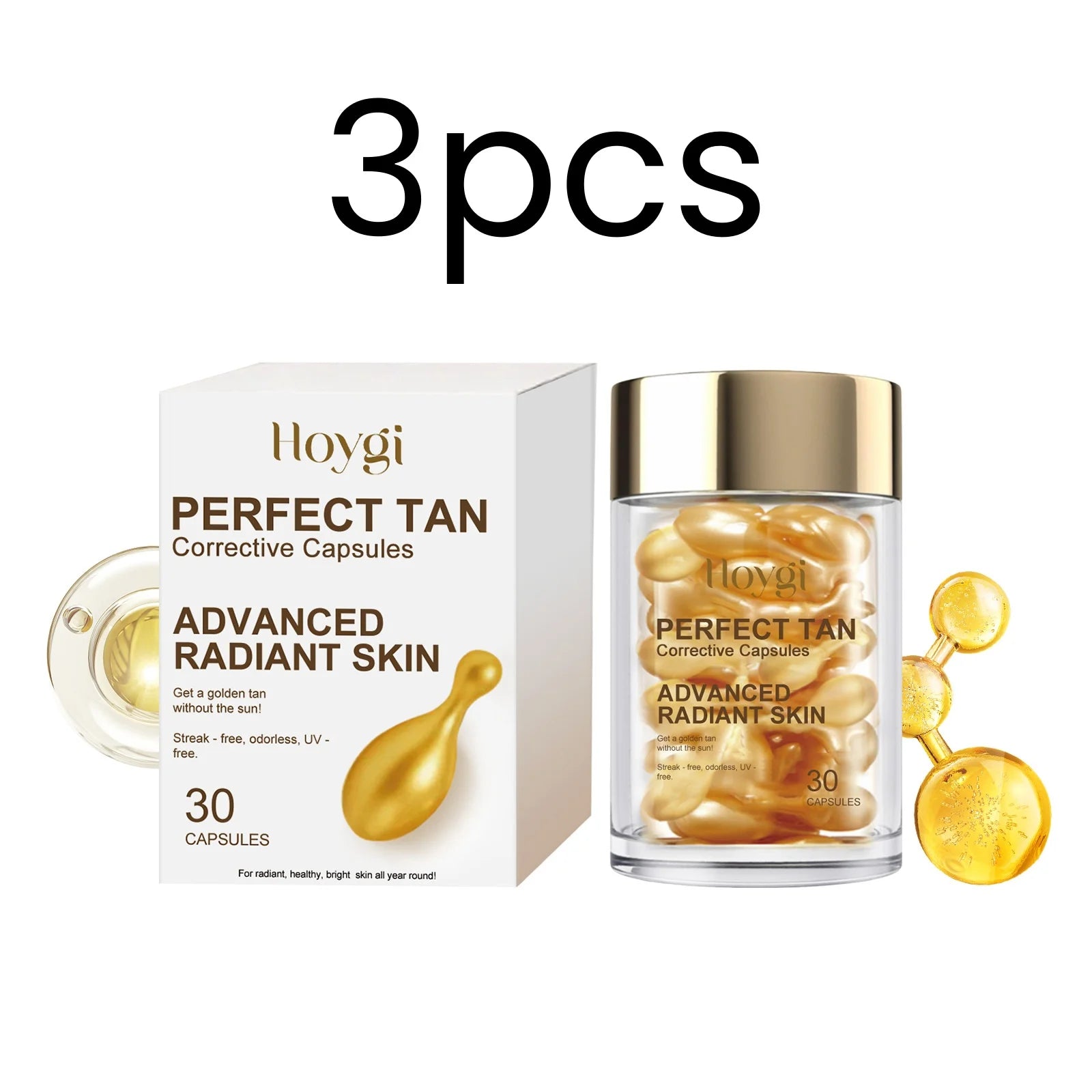 Hoygi Perfect Tan Capsules – Natural Skin Tone Corrector Self Tan Capsules Oasis Select 3 Boxed