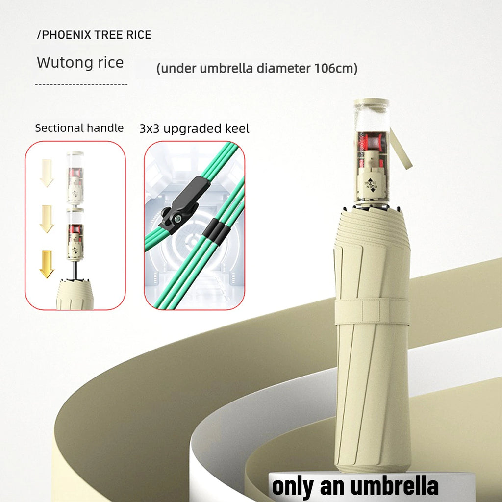 Wind Resistant Automatic Umbrella Foldable Sun Rain Accessory Thickened Durable Design Portable UV Blocking Parasol Oasis Select 96 bone rice 12K iron