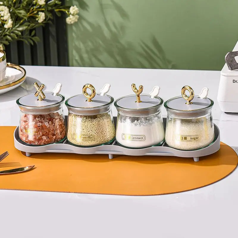 Seasoning Rack & Spice Jar Set | Dustproof Kitchen Storage