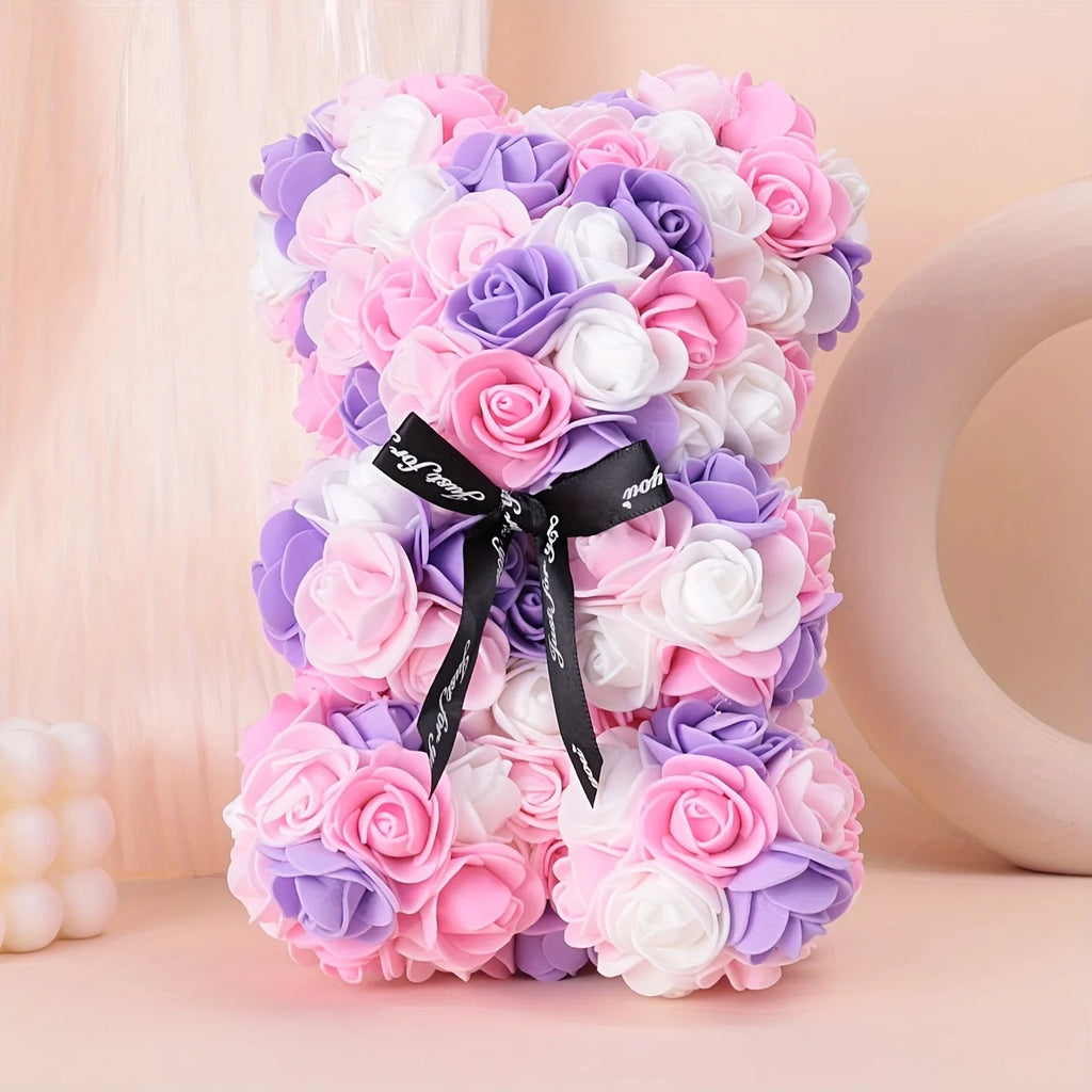 1 Multicoloured Rose Bear Realistic Foam Rose Flower Bear Christmas/Valentine's Day/Mother's Day/Anniversary/Wedding Gift Oasis Select MULTI