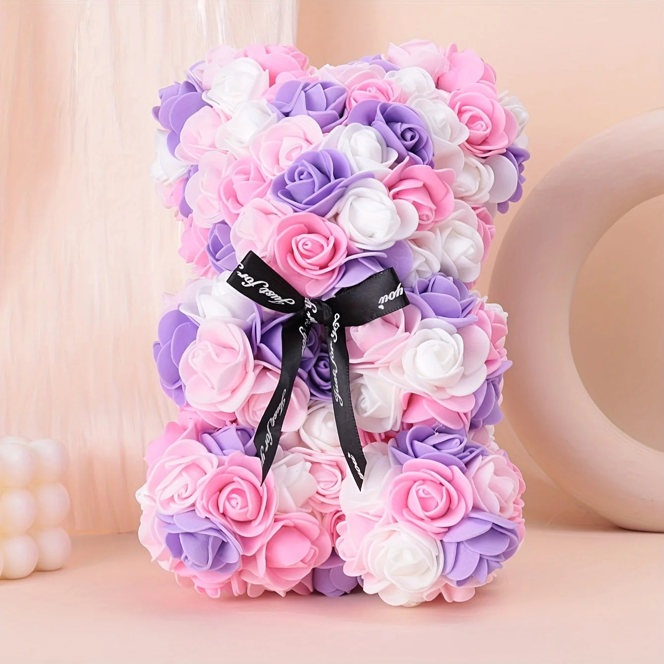 1 Multicoloured Rose Bear Realistic Foam Rose Flower Bear Christmas/Valentine's Day/Mother's Day/Anniversary/Wedding Gift Oasis Select MULTI