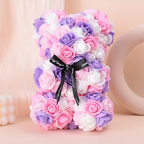 1 Multicoloured Rose Bear Realistic Foam Rose Flower Bear Christmas/Valentine's Day/Mother's Day/Anniversary/Wedding Gift Oasis Select MULTI