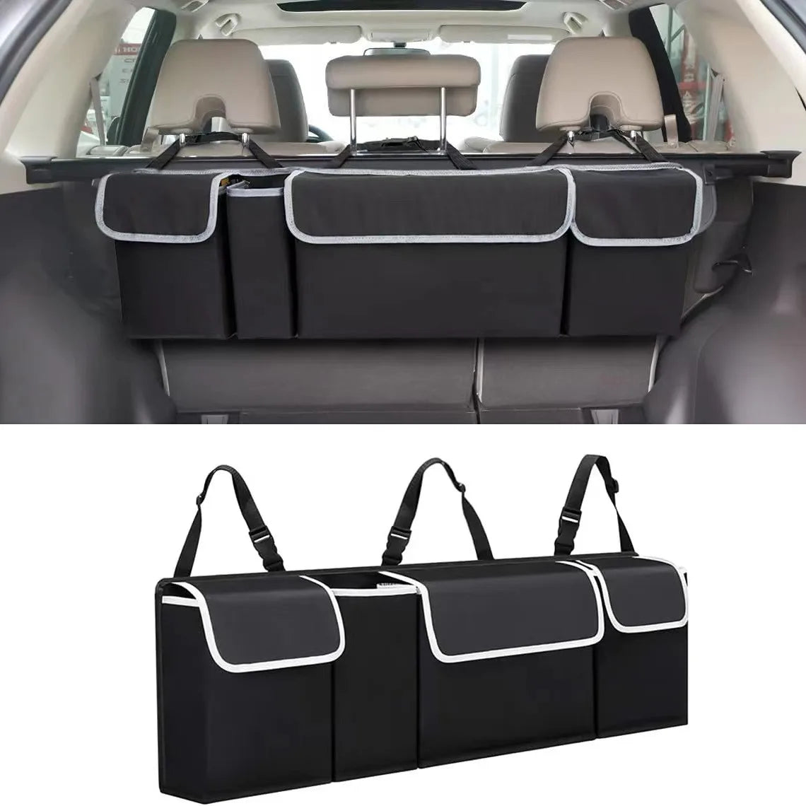 Car trunk storage bag SUV car seat back hanging bag Multi functional storage mesh bag Car interior storage items Oasis Select