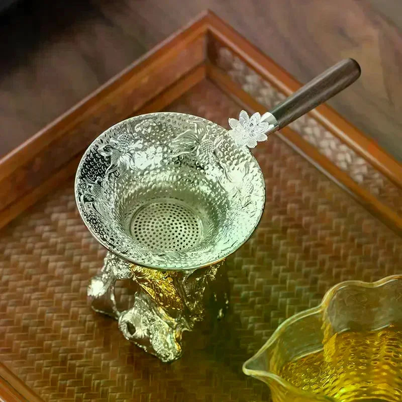 Stainless Steel Mesh Tea Strainer with Drip Tray | Lace Design
