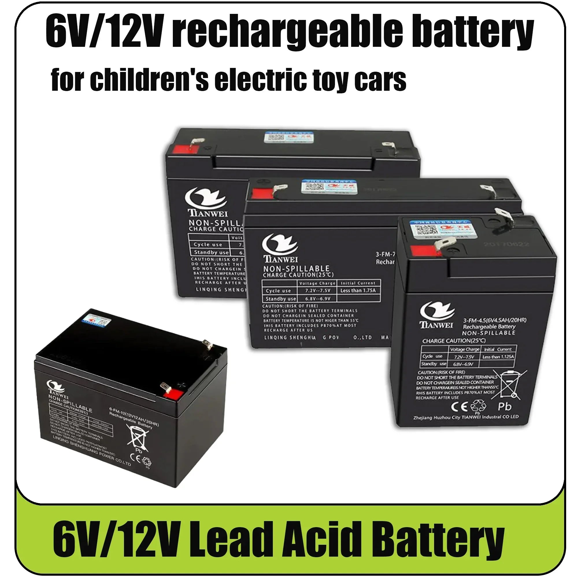 6V 12V Rechargeable Battery For Children's Electric Vehicles Toy Cars Motorcycles Baby Strollers Battery 5Ah 7Ah 8Ah 12Ah Oasis Select