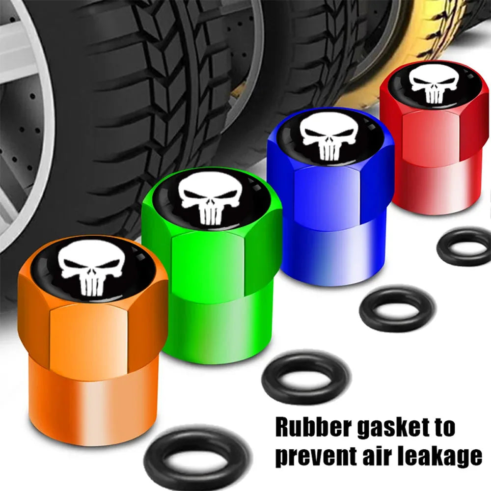 4Pcs Skull Car Wheel Tire Valve Stem Caps Airtight Dust Proof Covers Universal Tire Air Valve Caps for Cars, Trucks, Bicycles Oasis Select