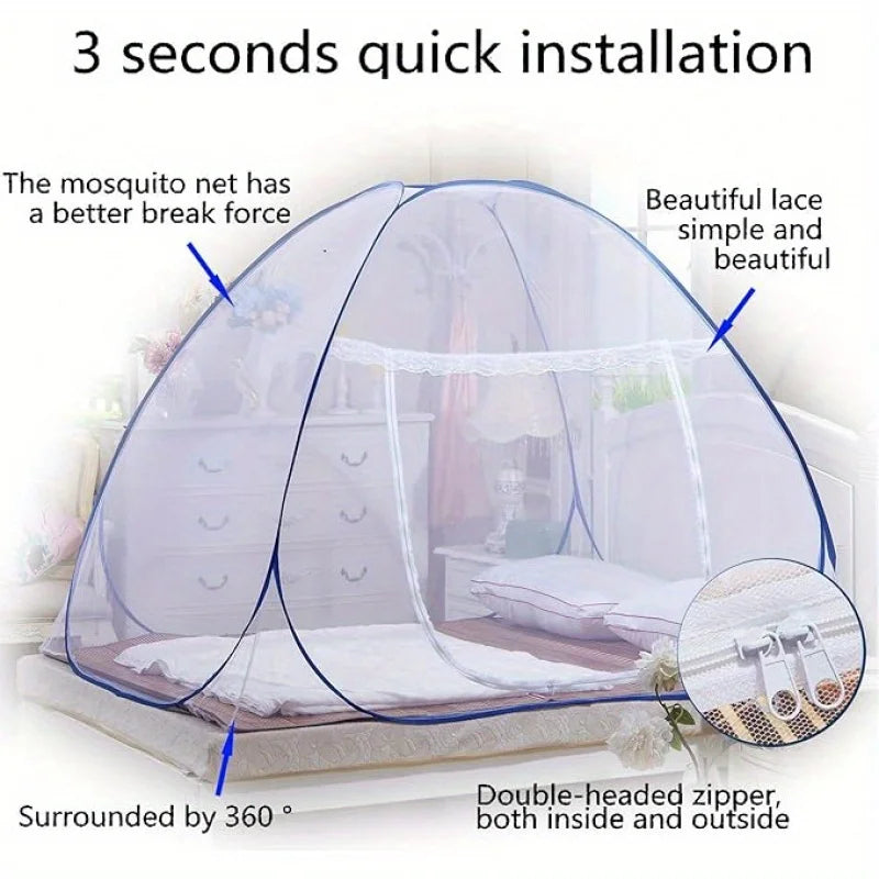 Pop-Up Mongolian Tent Mosquito Net with Full Edge Coverage, Sturdy Iron Frame & Linen/Polyester Blend Mosquito Net Oasis Select