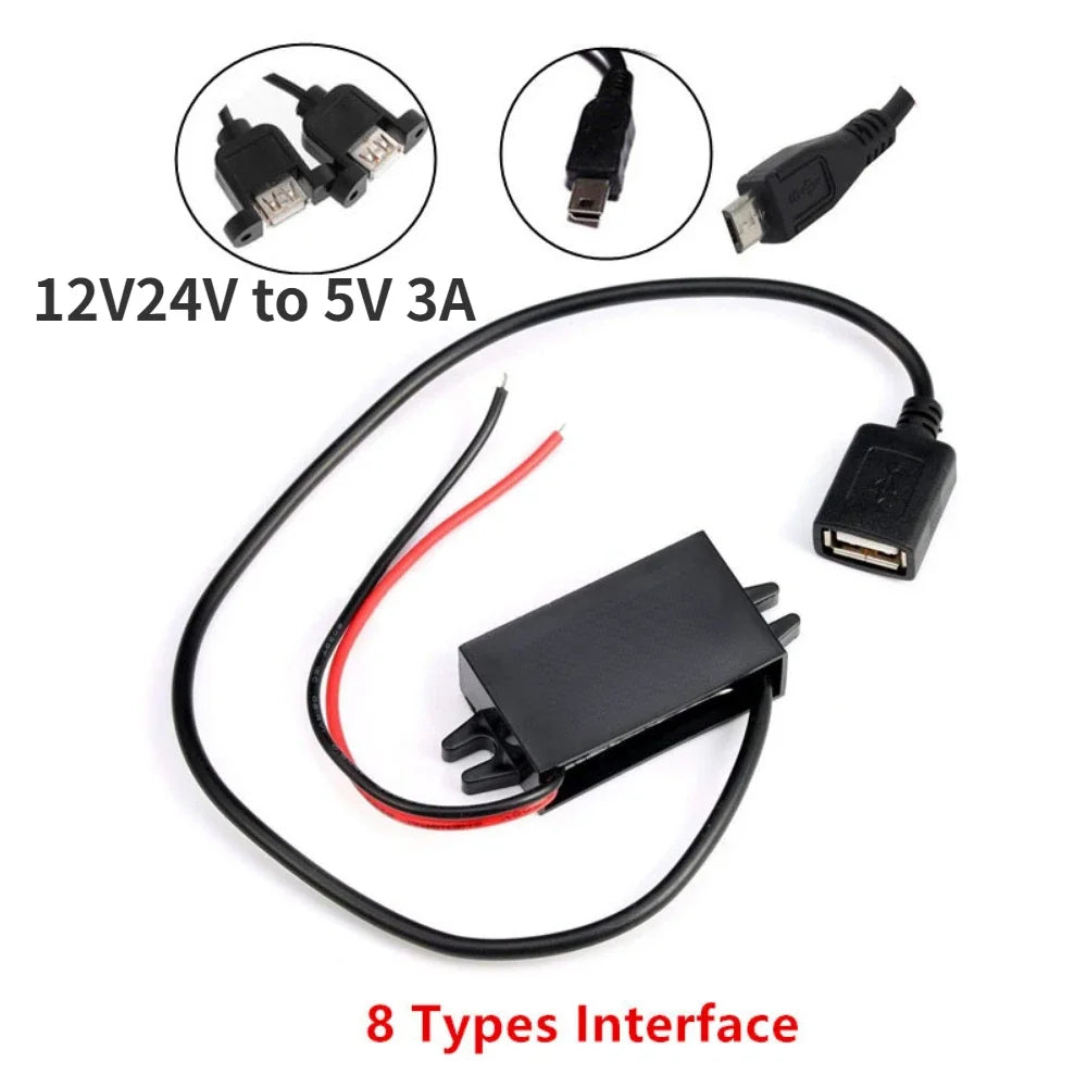 12V24V to 5V 3A DC-DC Step Down Voltage Power Supply Output Adapter Car Power Converter Micro Mini USB with Reverse Protection Oasis Select