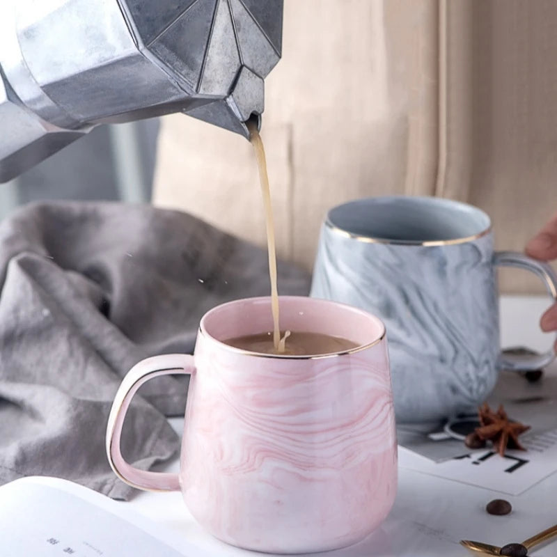 Ceramic Cup Nordic Gold Rim Coffee Oatmeal Breakfast Heat Insulation Cup Marble Pattern Solid Color Creative Personality Mug Oasis Select