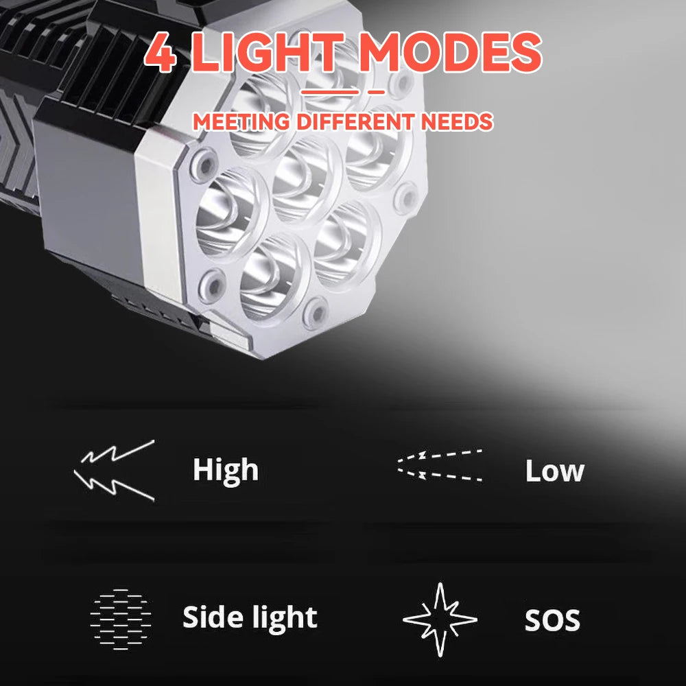 High Power Rechargeable Led Flashlights 7LED Camping Torch With Cob Side Light Lightweight Outdoor Lighting ABS Material Oasis Select