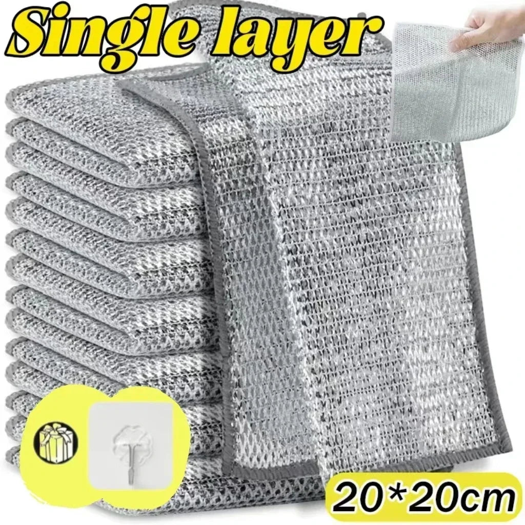 Magic Cleaning Cloth Iron Stick Metal Wipes Rags Magic Dishcloth Wash Towel Silver Steel Wire Kitchen Cloth Thickened Rag 1-20pc Oasis Select Single Layer 100pcs