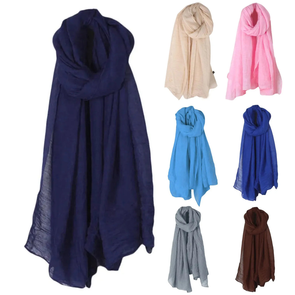 Fashion New 16 Colors Women Long Scarf Wrap Scarves Vintage Cotton Linen Large Shawl Hijab Elegant Solid Black Red White Oasis Select