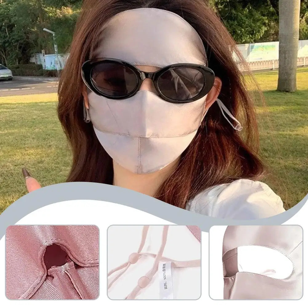 100% Silk Full Face Mask For Women Adjustable Ear Loops Breathable Anti-UV Sun Protection Windproof Face Mask For Outdoor Oasis Select