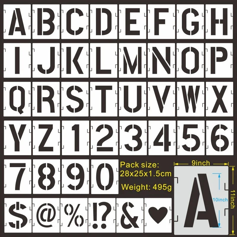 42 pieces of letter hollow templates, reusable artistic fonts, coloring, spray painting. Suitable for walls, wood, rock fabrics Oasis Select 10 inch