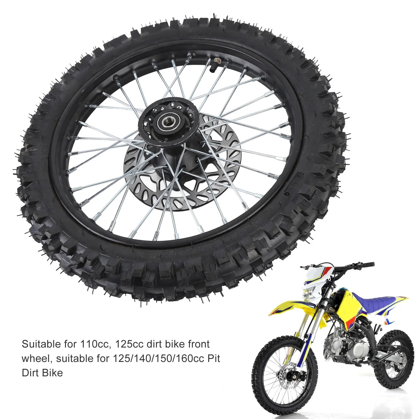 14 Inch Front Wheel Assembly Fit for 125 140 150 160cc Pit Dirt Bike with 15mm Rim Axle & Brake Rotor Oasis Select
