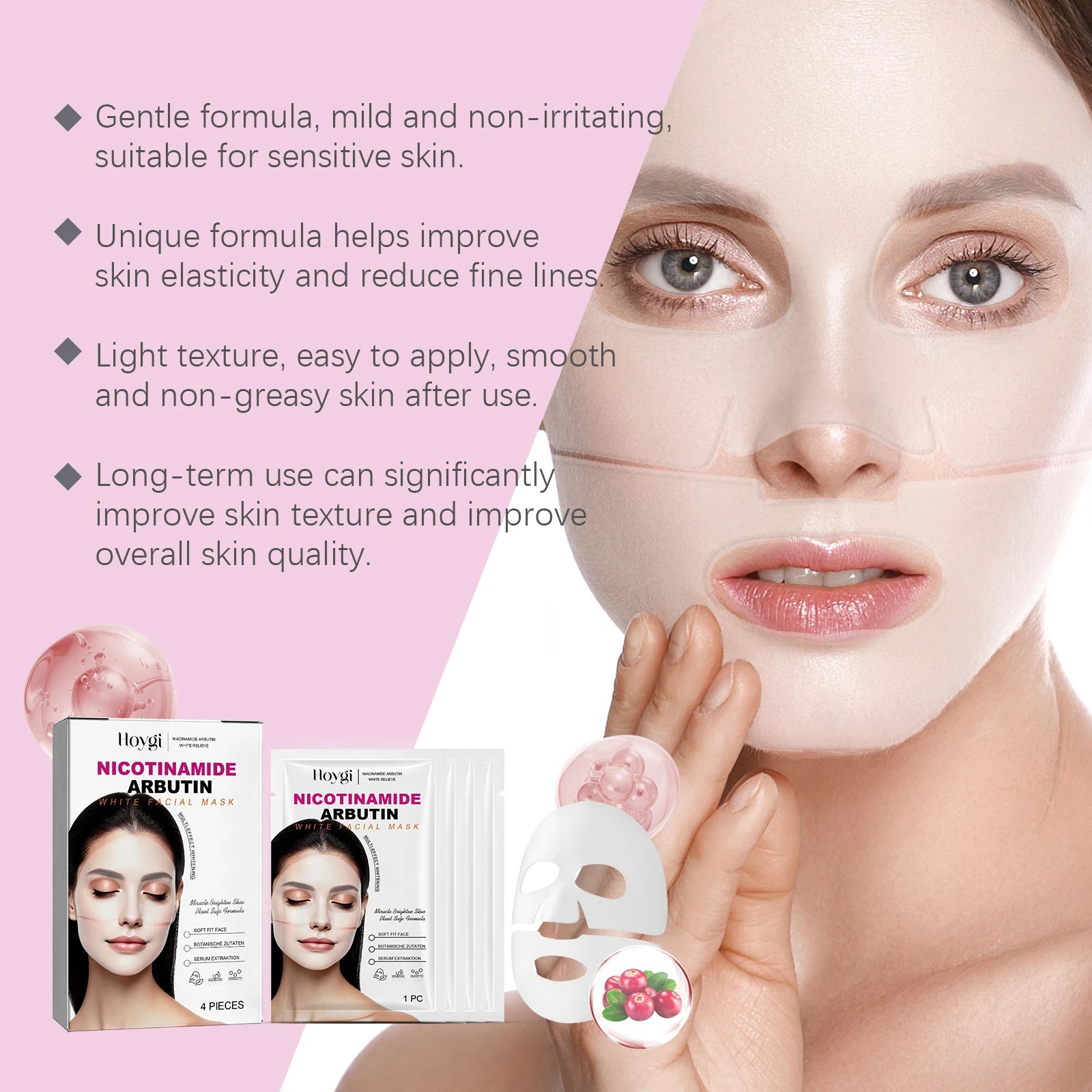 Niacinamide Arbutin Hydrating Mask Deep Hydrating Shrink Pores Firming Refreshing Brightening Facial Sheet Mask for Glowing Skin Oasis Select