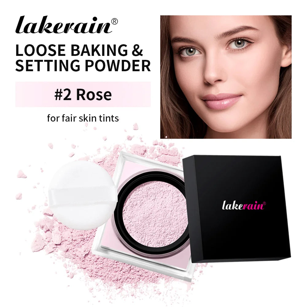 Waterproof Loose Baking&Setting Powder Long Lasting Oil Control Matte Setting Powder Natural Brightening Face Cosmetics Oasis Select 2Rose and puff