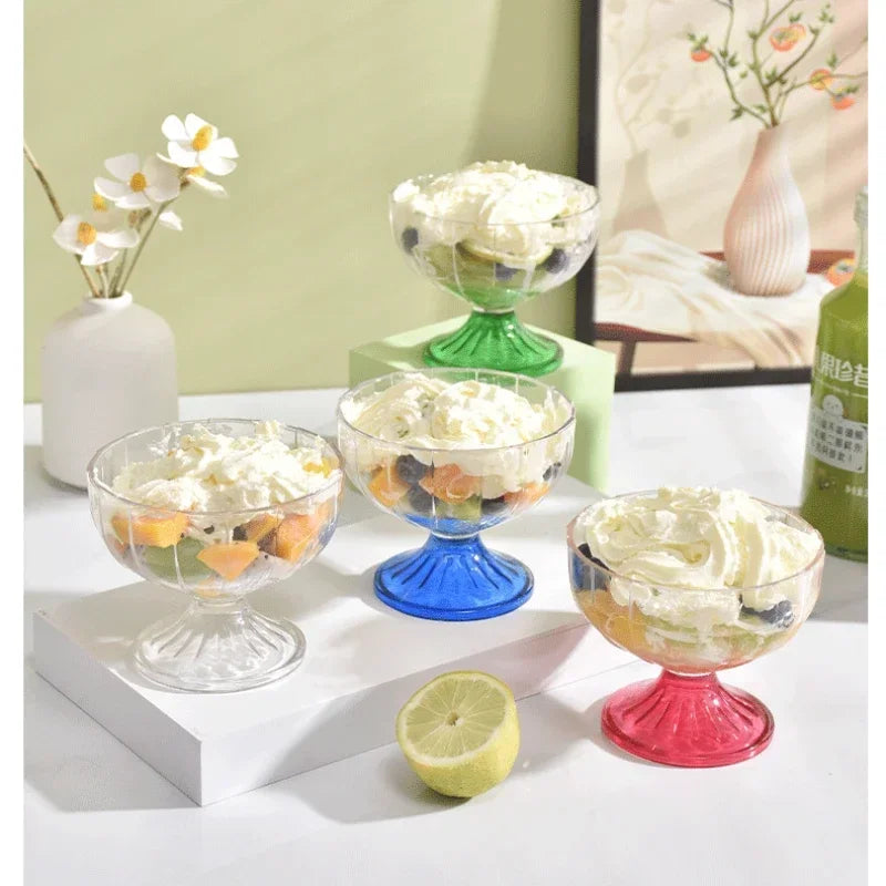 Transparent Salad Plates 250ml Clear Plastic Salad Bowl For Dessert Shake Goblet Glass Embossed Ice Cream Cup Home Oasis Select