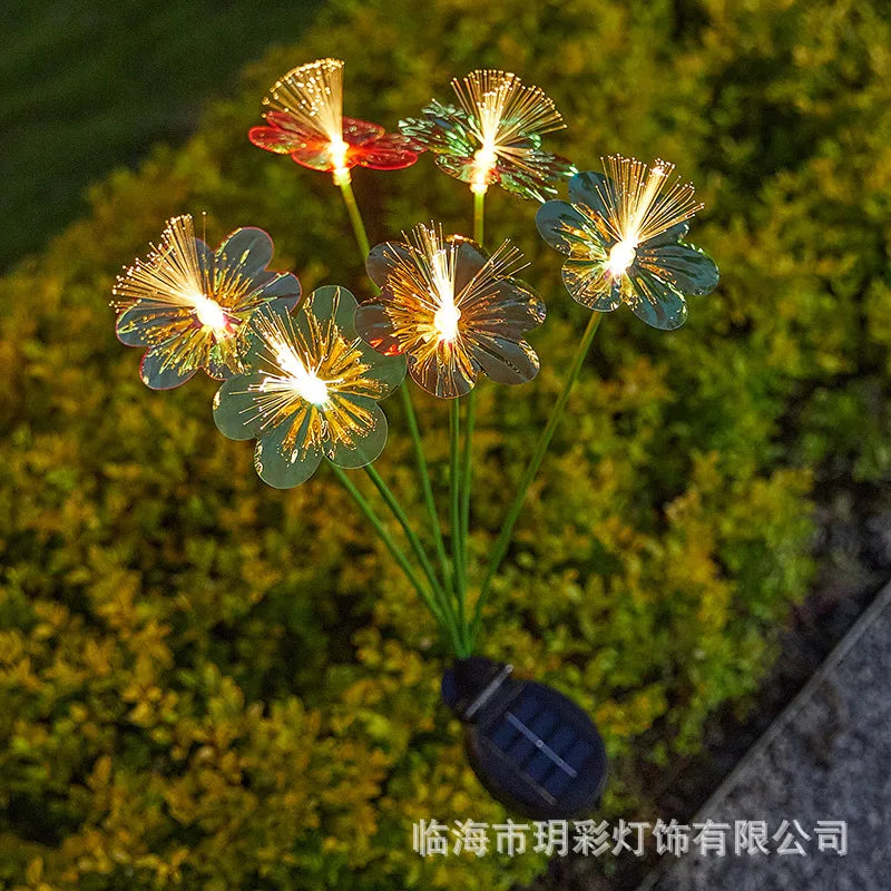 Solar Fiber Optic Butterfly Lights Outdoor Courtyard Waterproof Ground Plug Lawn Lights Villa Decorative Atmosphere Color Lights Oasis Select Warm-flower-6 heads