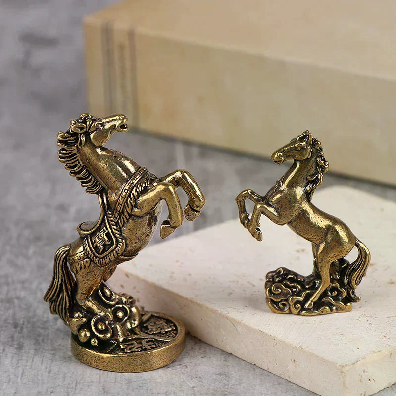 Bronze Horse Desktop Decoration Living Room Tea Table Sculpture Metal Craft Home Decorations Chinese Zodiac Horse Statue Oasis Select