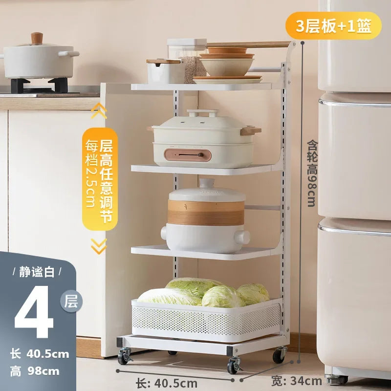 Kitchen rack Household floor-to-ceiling pot rack Multi-layer fruit and vegetable vegetable basket trolley storage rack Oasis Select White Four-3