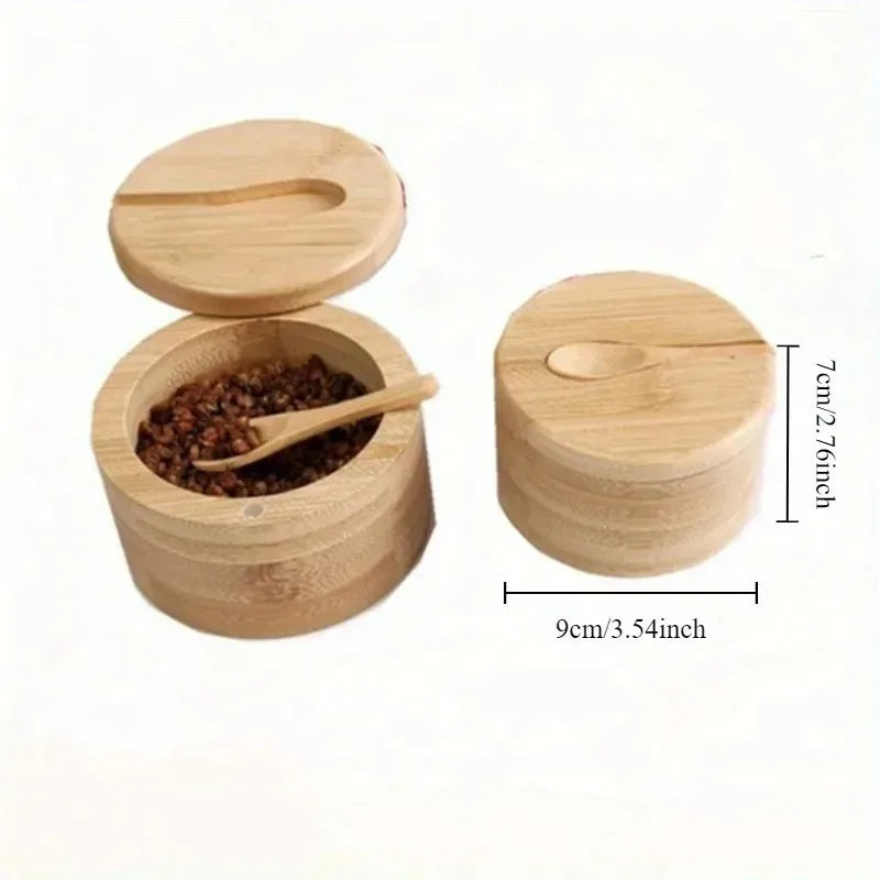 Bamboo Seasoning Jar with Lid & Spoon – Salt, Sugar & Spice Seasoning Storage Jar Oasis Select
