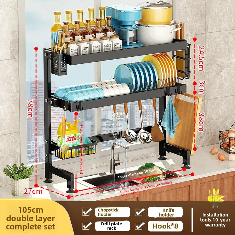 Kitchen Sink Shelf Multifunctional Dish Rack Drain Countertop Storage