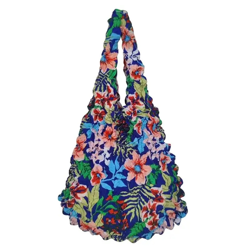 Flower Expansion Fold Pleated Flexible Stretch Mini Shopping Bag Large Capacity Bubble Elastic Portable Handbag Storage Bag Oasis Select A13
