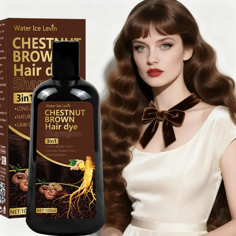 Water Ice Levin 3-in-1 Chestnut Brown Hair Dye Shampoo with Ginger & Ginseng for Instant Gray Coverage & Long-Lasting Color Oasis Select