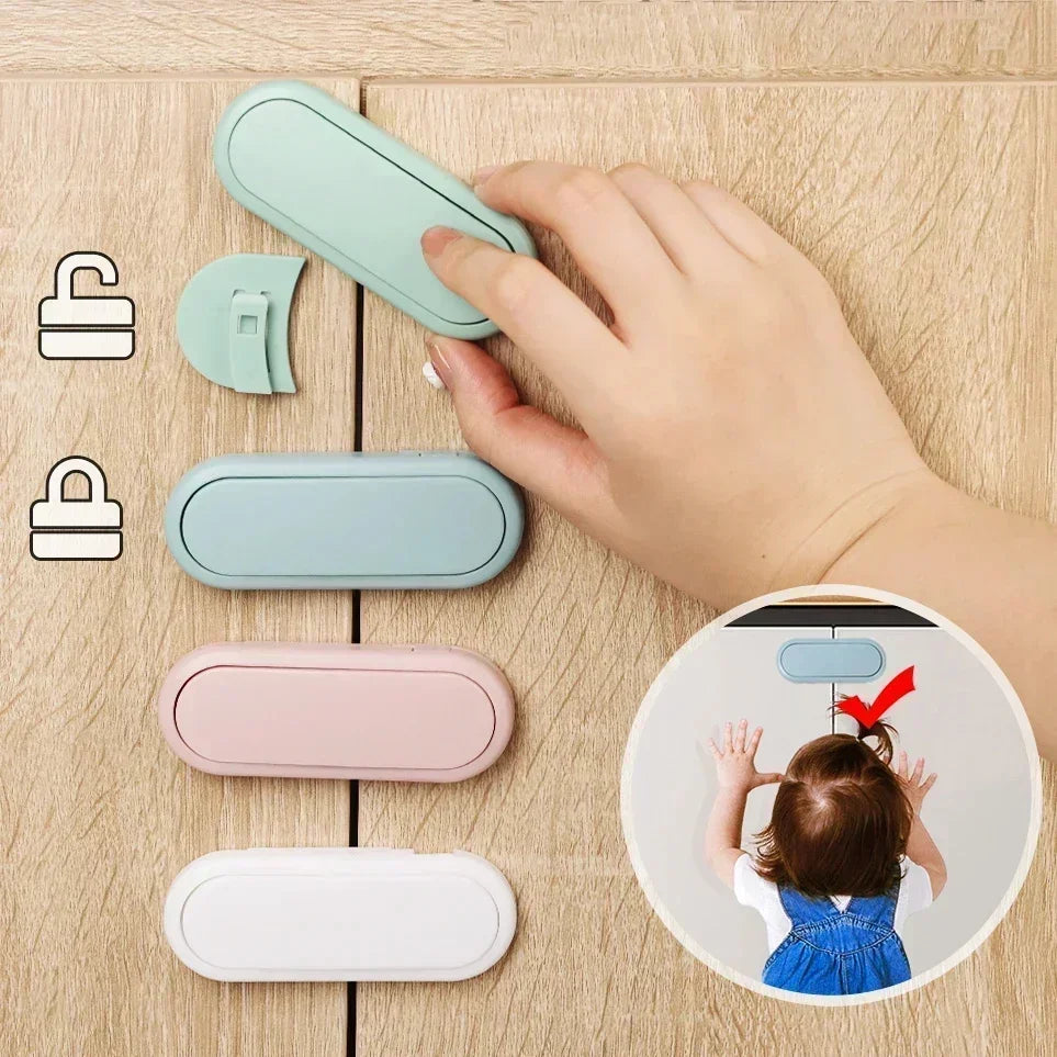5pcs Children's Drawer Safety Latch Cabinet Door Protection Baby Anti Pinch Hand Invisible Lock Opposite Door Wardrobe Lock Oasis Select