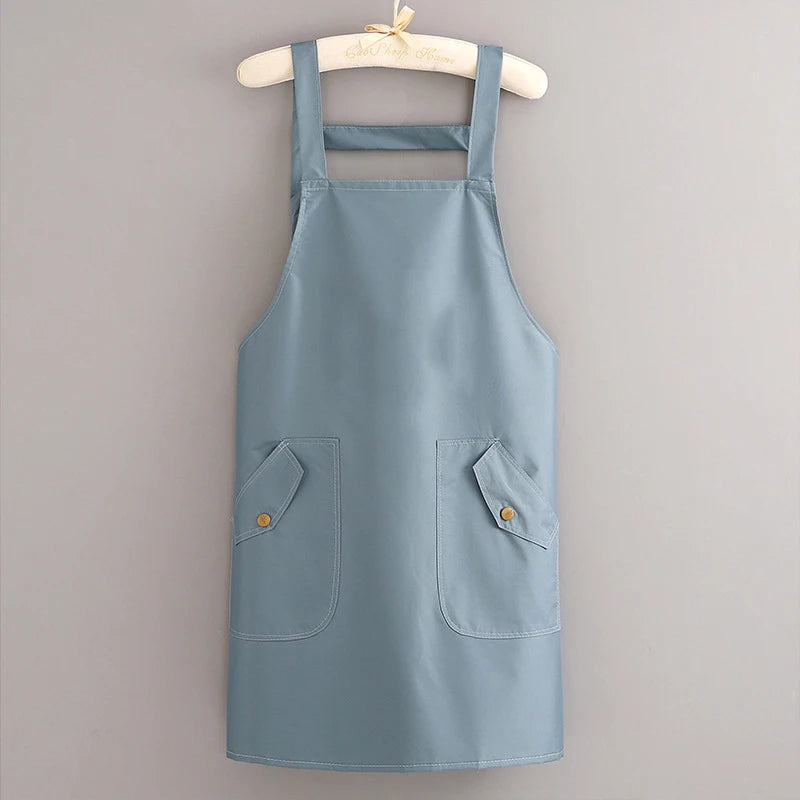 Apron Workwear Adjustable Oil-Proof Kitchen Apron Waterproof Barbershop Smock Catering Milk Tea Coffee Shop Oasis Select Blue one size