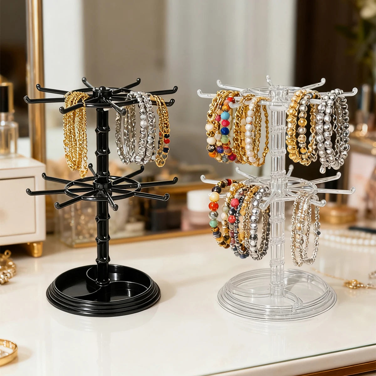 1pc 2/3 Floor Rotatable Jewelry Storage Rack Necklace Display Rack Rotating Keychain Bracelet Storage Rack Perfect Holiday Gift Oasis Select