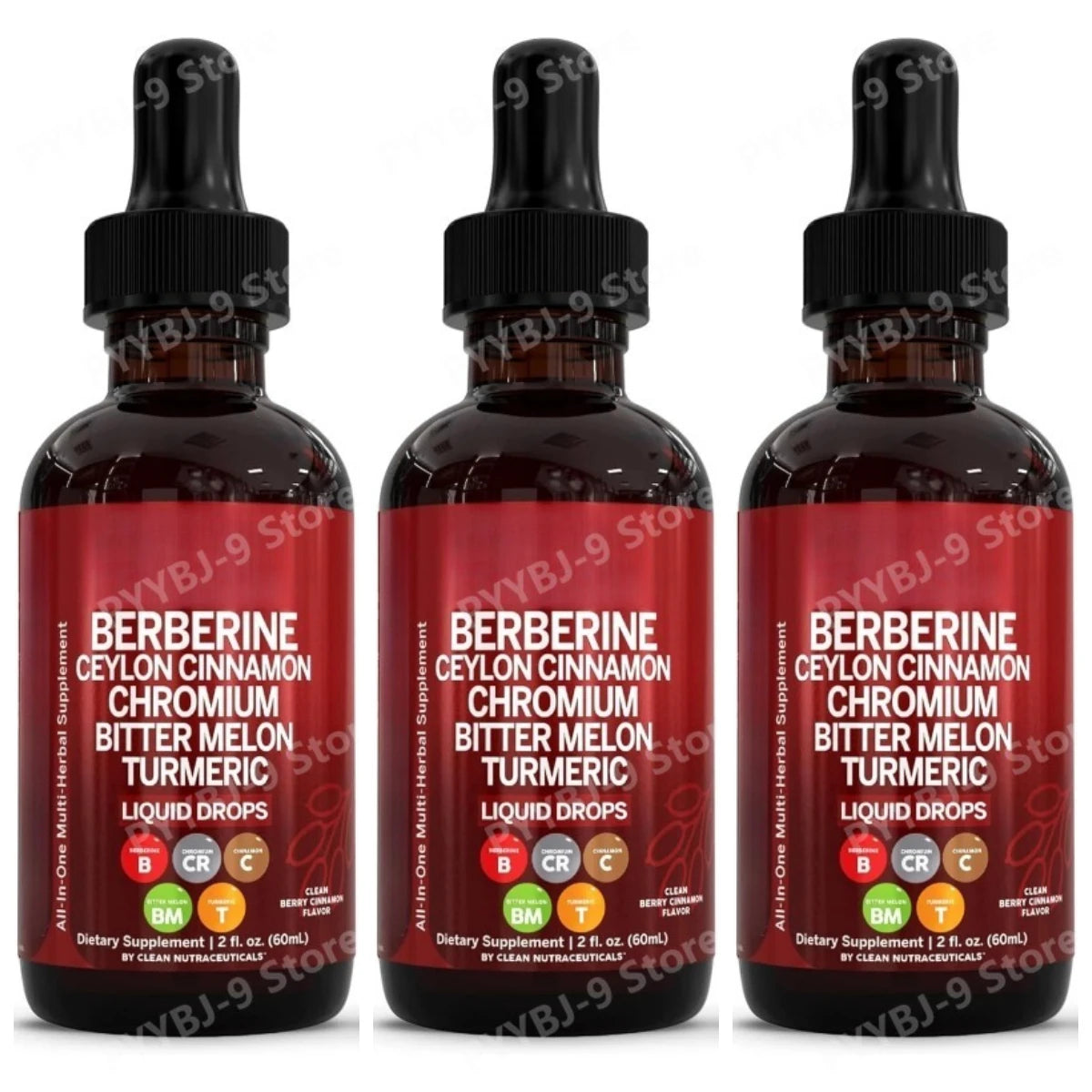 Berberine Chromium Turmeric Ginseng Liquid Drops 60ml Herbal Liquid Drops Oasis Select 3 bottles