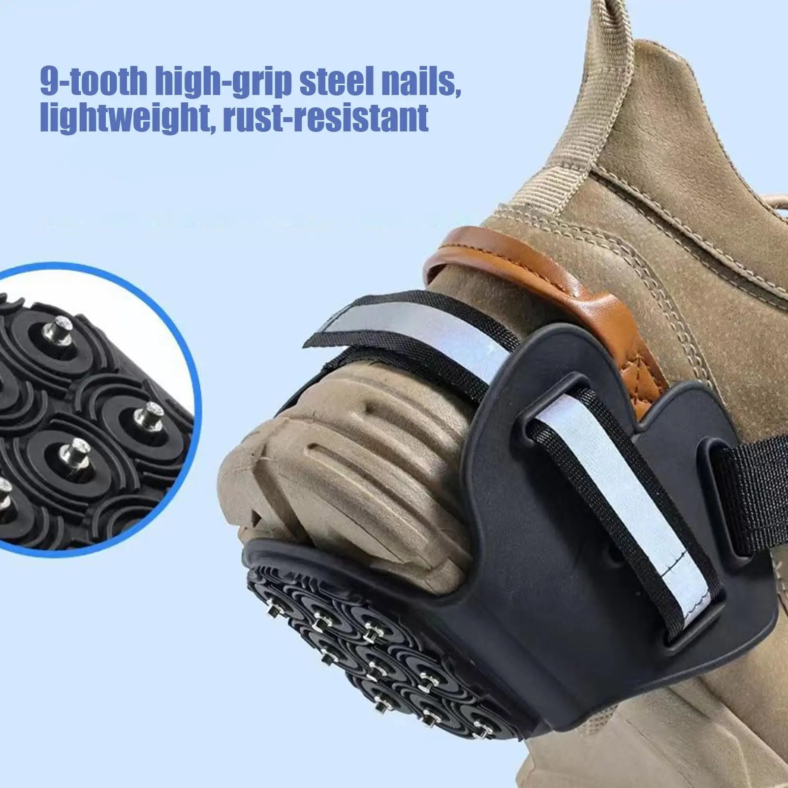 Ice Cleats 9 Studs Anti-Slip Snow Crampons Ice Snow Cleats for Shoes Boots for Winter Walking Running Hiking Climbing Outdoor Oasis Select