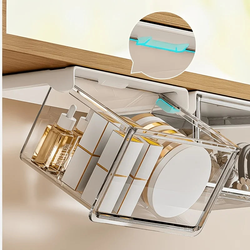 Hidden Under Desk Drawer Storage Box Clear Acrylic Adhesive Organizer Rack For Office Home Kitchen Supplies Produce Bowl Oasis Select