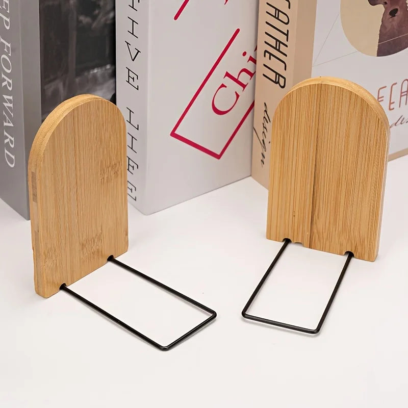Wooden Bookends For Bookshelf Bamboo Book Ends Heavy Duty Non Slip Holder Desk Organizer Office Desktop Storage Oasis Select