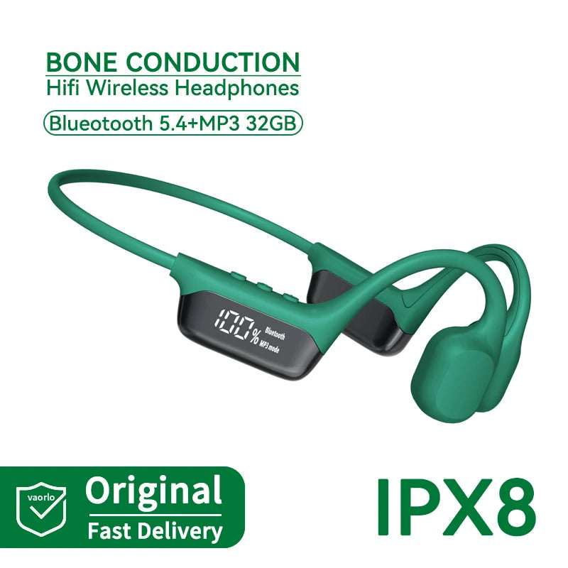 #IPX8 Waterproof Bone Conduction Wireless Headphone Bluetooth 5.4+32GB RAM MP3 Player HIFI Music Sport Swimming Headset With Mic Oasis Select Green