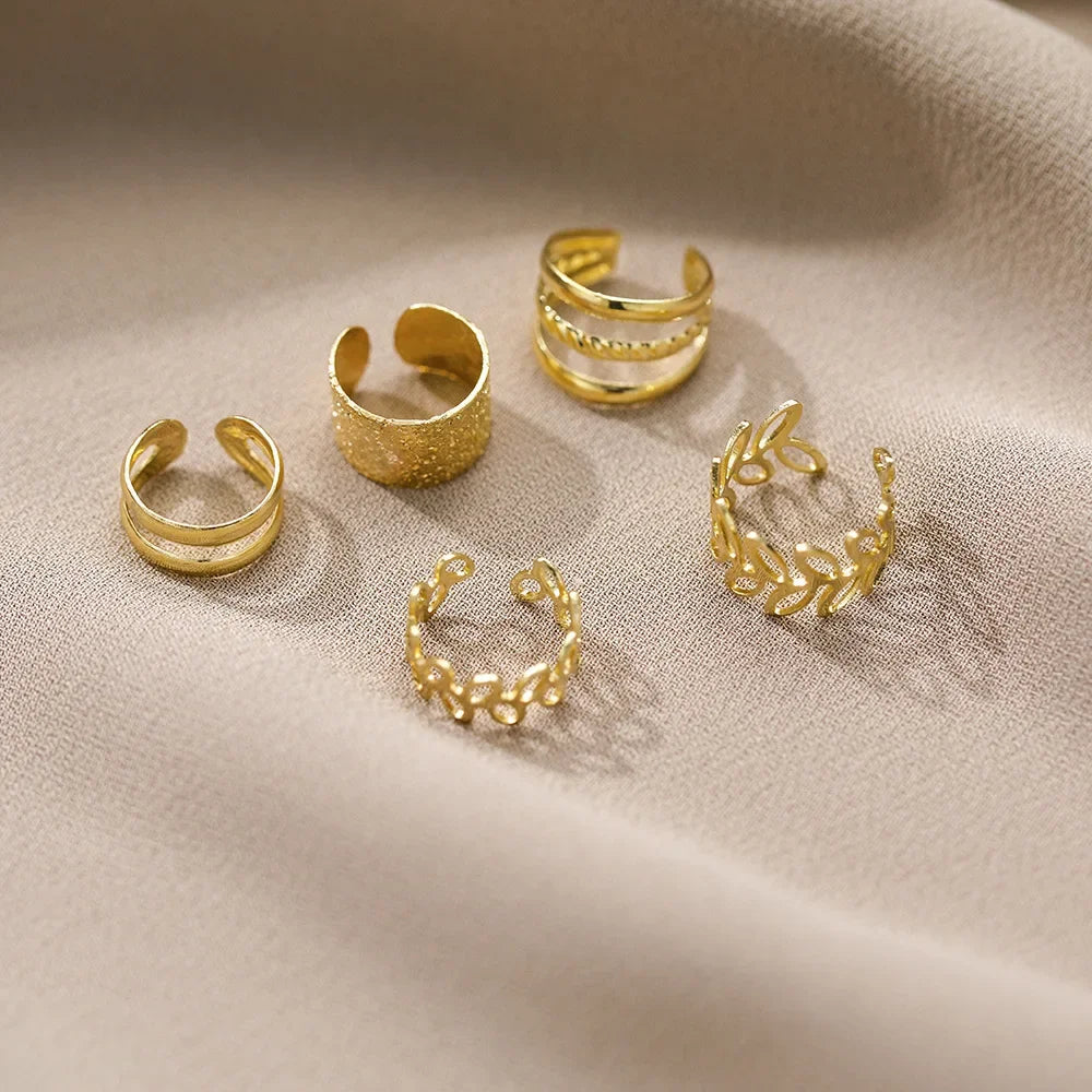 5-Piece Silver Leaf Clip Ear Cuffs | Non-Piercing Earring Set Clip-On Earrings Oasis Select