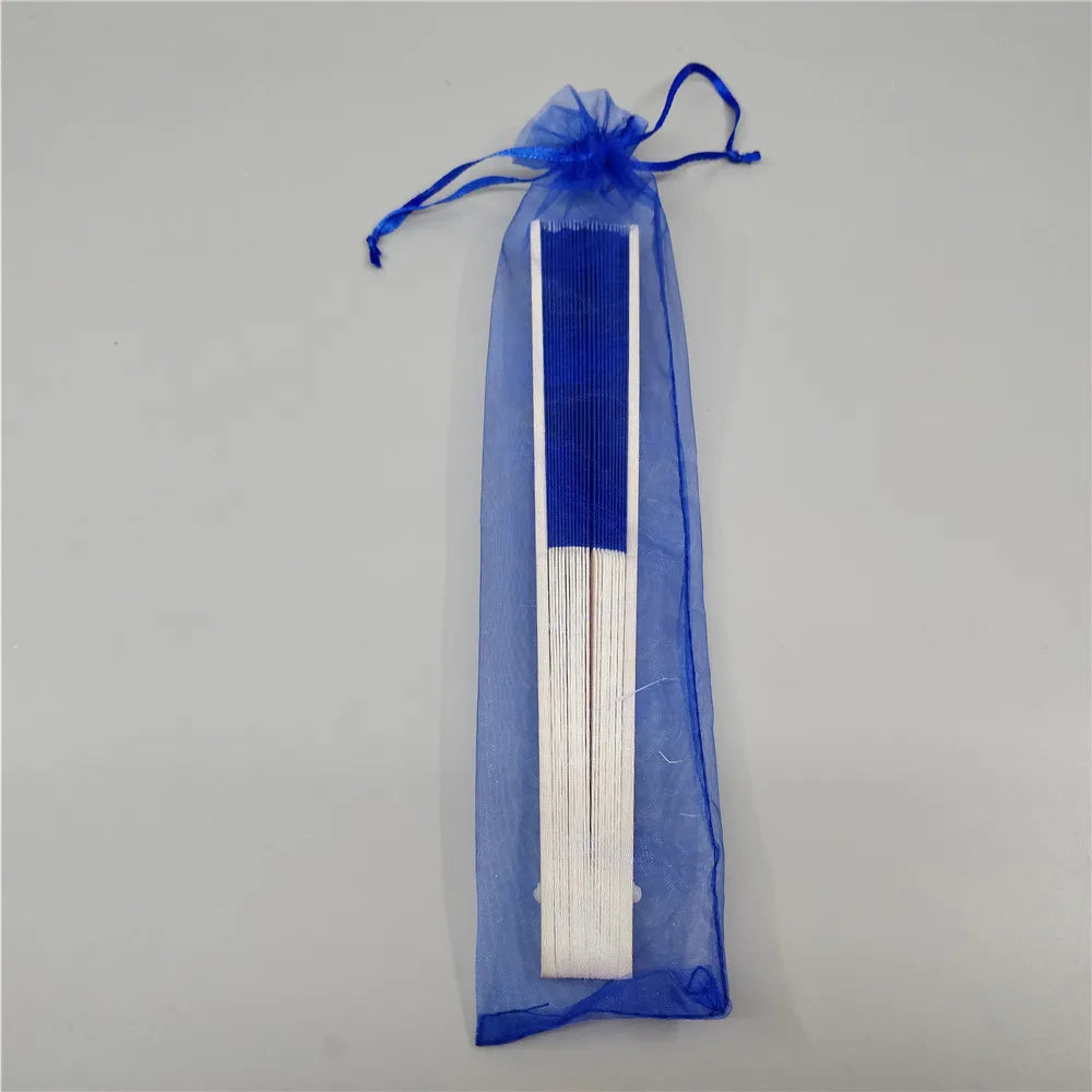 Hand Folding Fan with Organza Bag Bridal Shower Kids Christestening Favors Wholesale Bamboo Fabric Handheld Fans Oasis Select Royal Blue